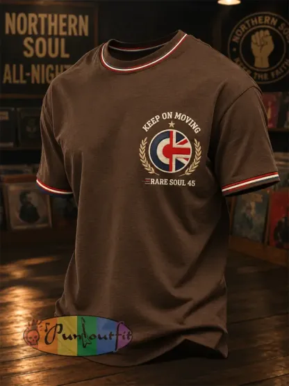 Men’s Retro Northern Soul Print Casual Tee - Dark Brown · S