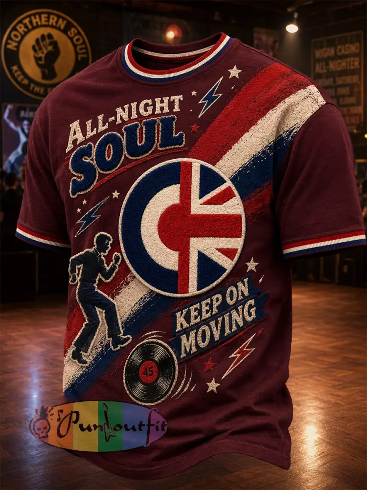 Men’s Retro Northern Soul Print Casual Tee - Deep Wine · S