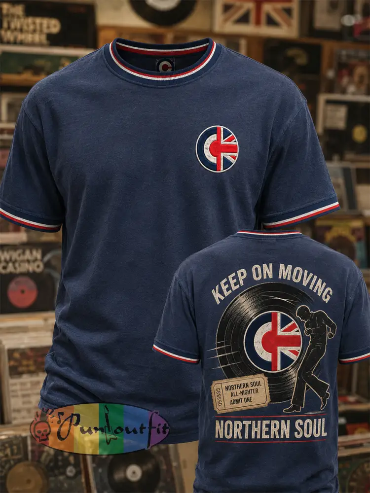 Men’s Retro Northern Soul Print Casual Tee - Deep Blue · S