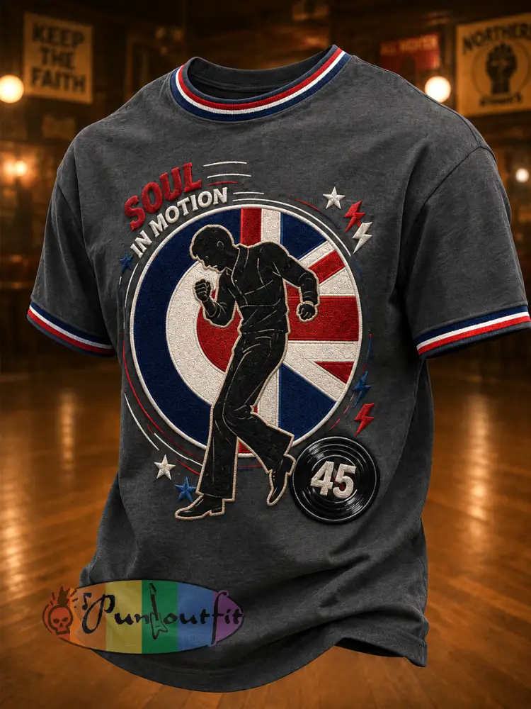 Men’s Retro Northern Soul Print Casual Tee - Dark Gray · S