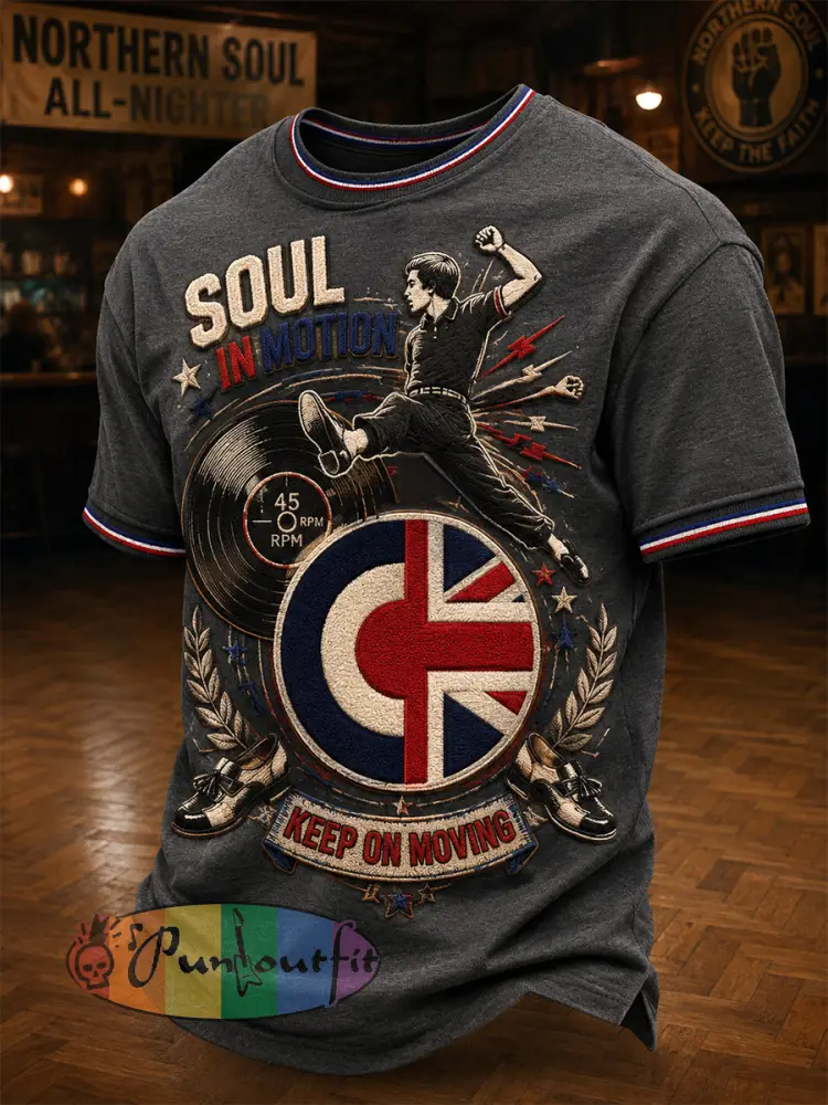 Men’s Retro Northern Soul Print Casual Tee - Dark Gray · S