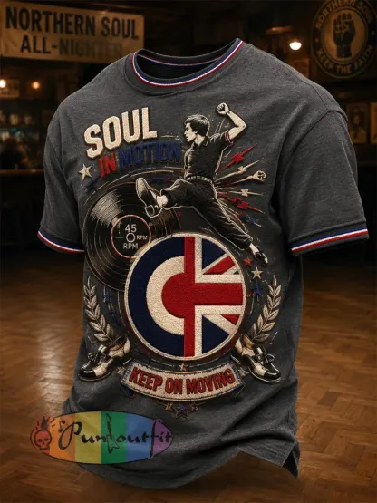 Men’s Retro Northern Soul Print Casual Tee - Dark Gray · S