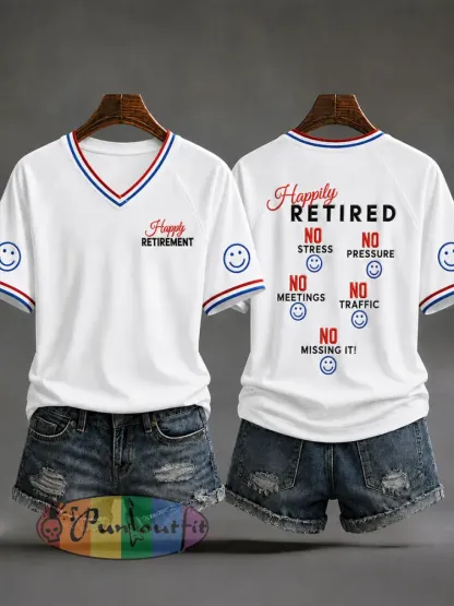 Women’s ’Happy Retirement’ Casual T-shirt - White · S