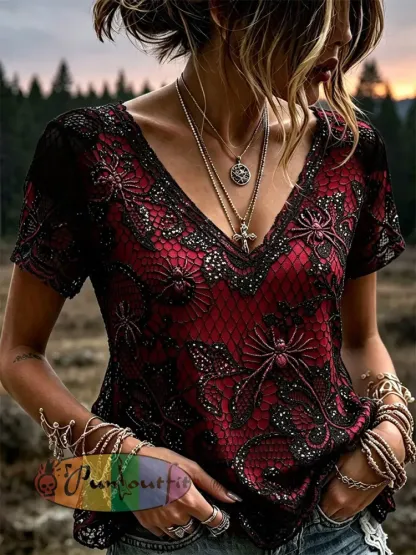 Women’s Gothic Style Floral Cotton Linen Shirt - As picture · S