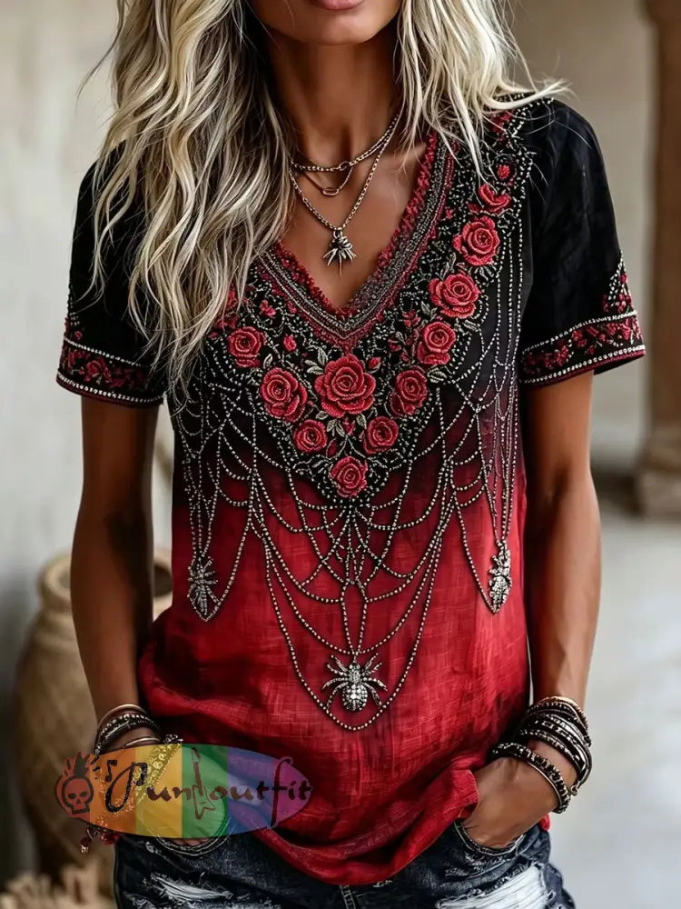 Women’s Gothic Style Floral Cotton Linen Shirt - As picture · S