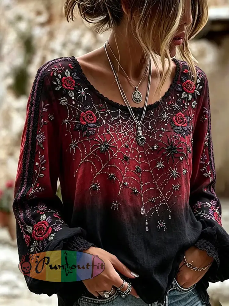 Women’s Gothic Style Floral Cotton Linen Shirt - As picture · S