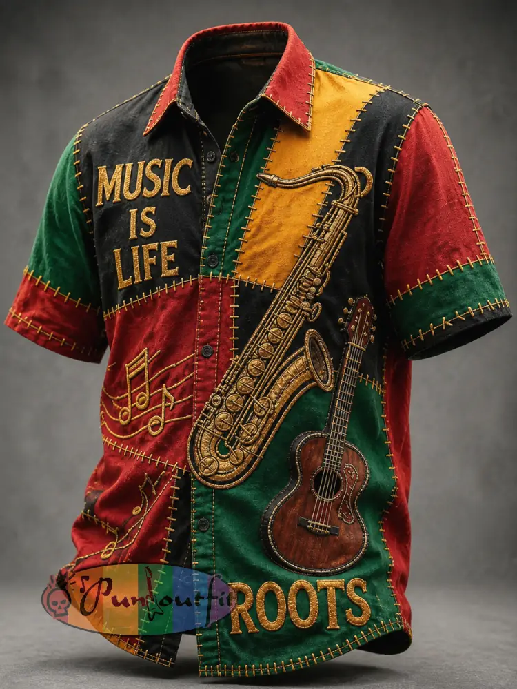 Patchwork Casual Shirt for Retro Reggae Music Fans - As picture · S