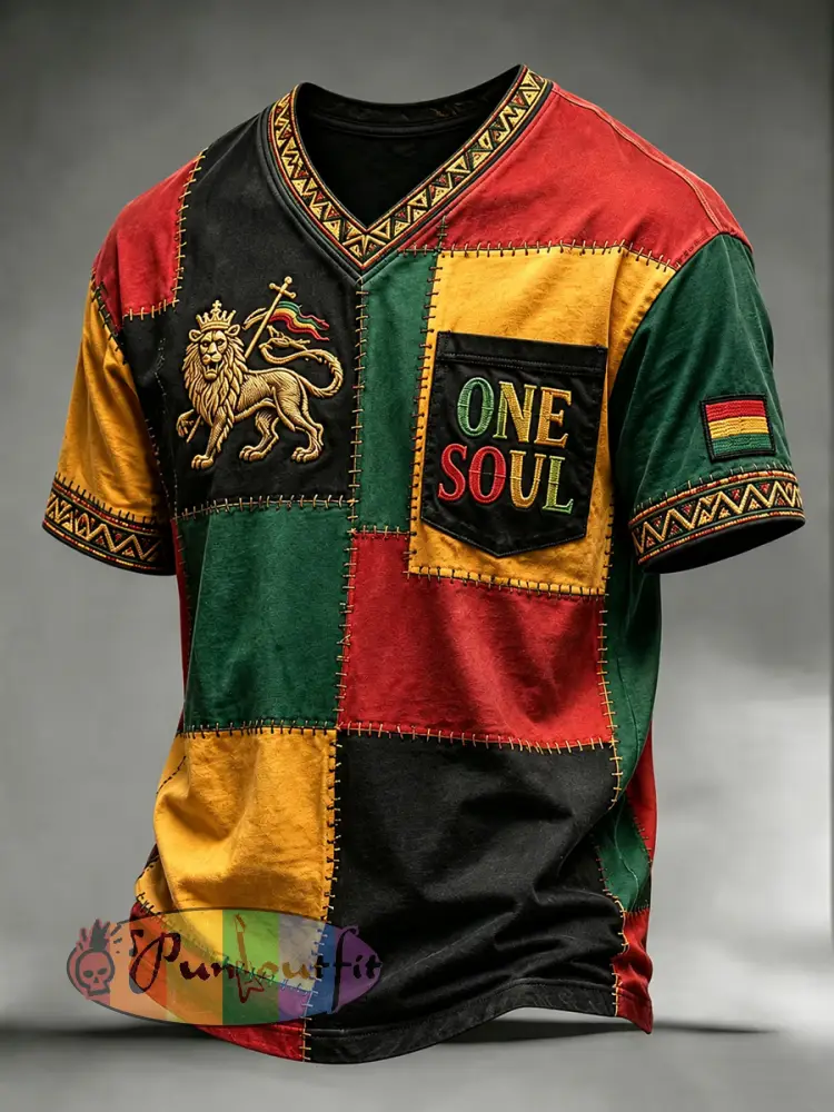 Patchwork Casual T-Shirt for Retro Reggae Music Fans - As picture · S