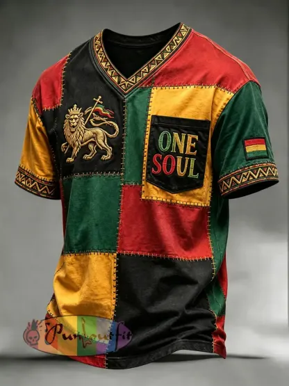 Patchwork Casual T-Shirt for Retro Reggae Music Fans - As picture · S