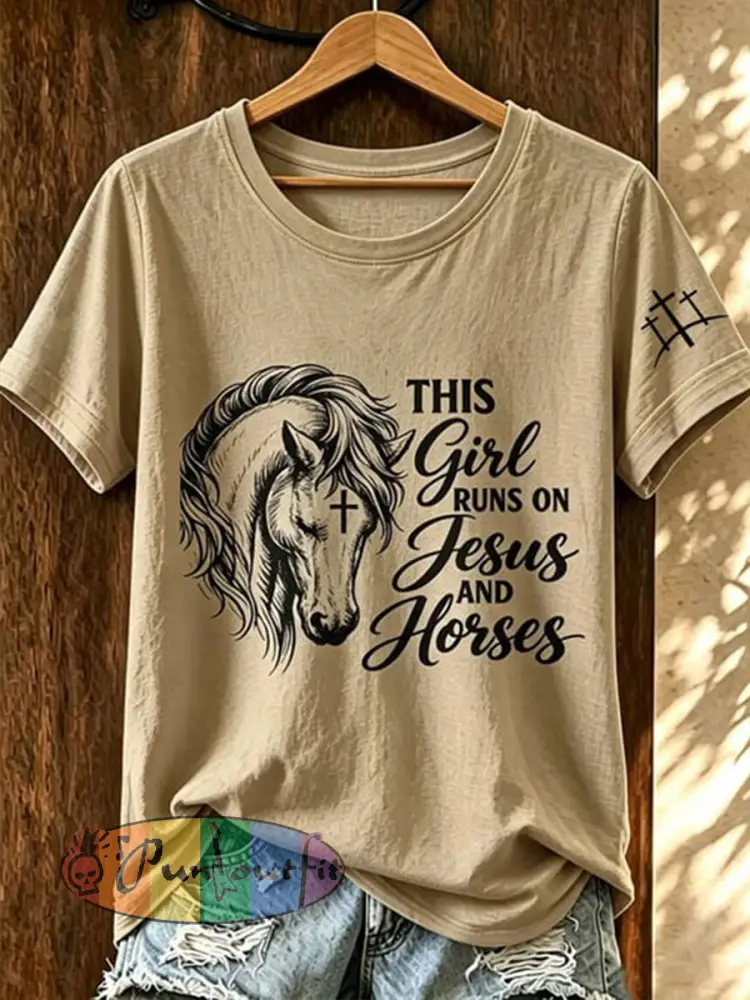 Women’s This Girl Runs On Jesus And Horses Short-sleeved T-shirt