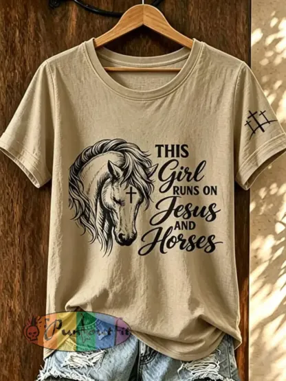 Women’s This Girl Runs On Jesus And Horses Short-sleeved T-shirt