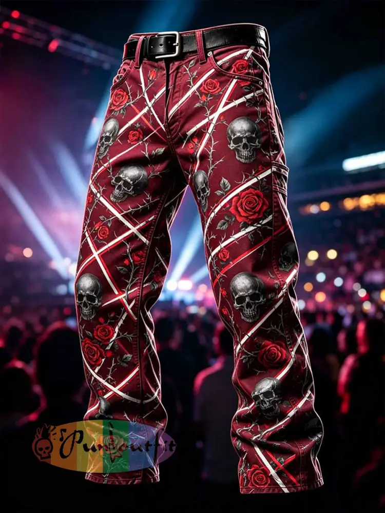 Men’s Vintage Punk Rock Band Print Pants - As picture · S