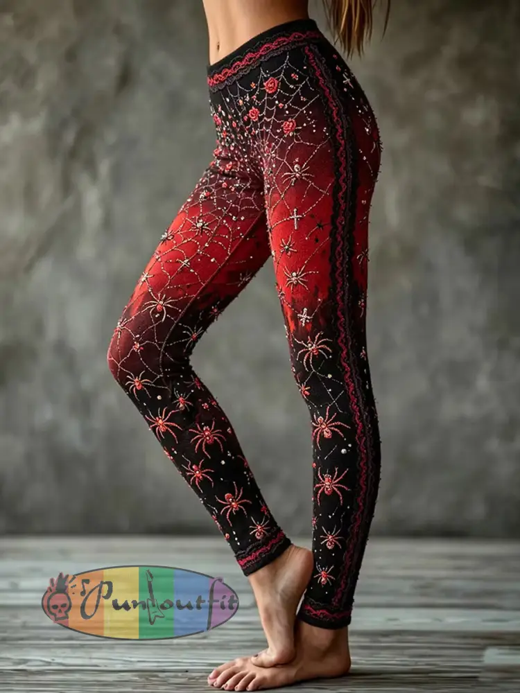 Women’s Gothic Style Stretch Leggings - Red · S