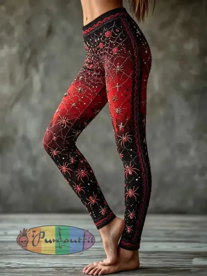 Women’s Gothic Style Stretch Leggings - Red · S