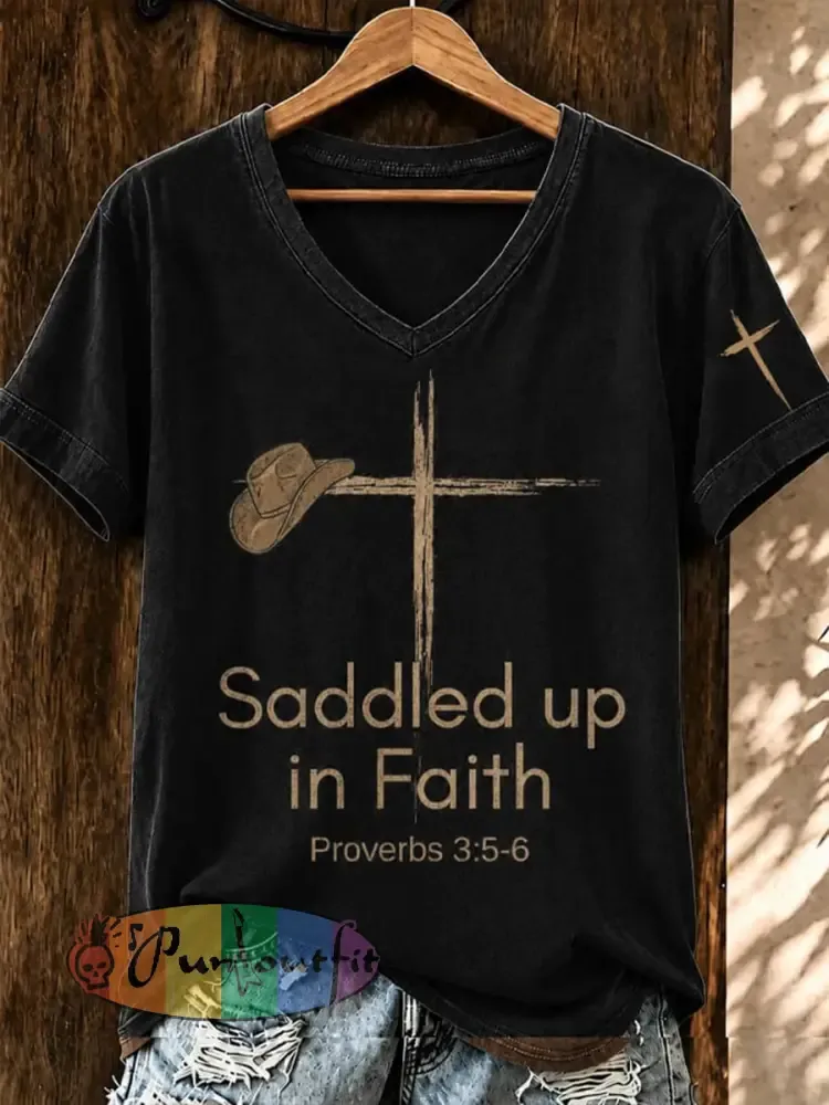 Women’s Saddled Up In Faith Short-sleeved T-shirt - Black · S