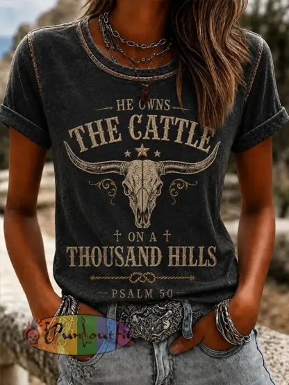 Women’s He Owns The Cattle Short-sleeved T-shirt - Dark Gray · S