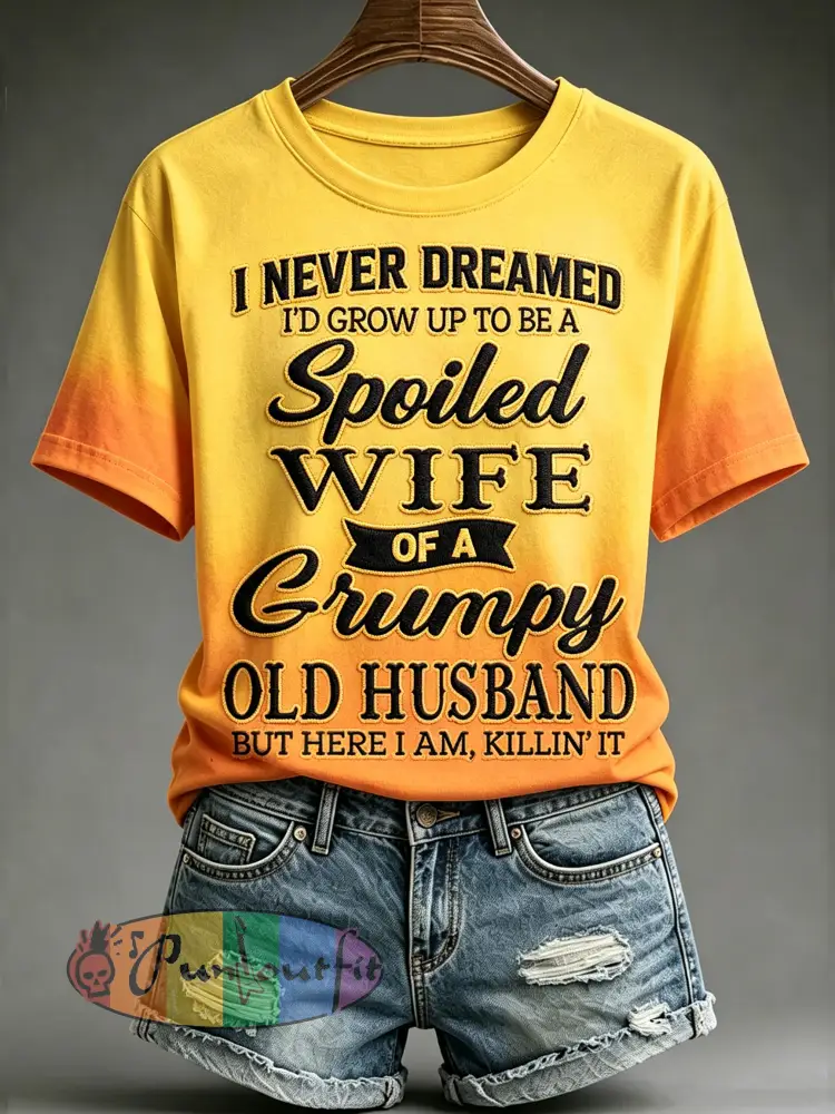 Women’s Grumpy Old Woman Printed Vintage Fashion Loose Short Sleeve T-Shirt - Yellow · S