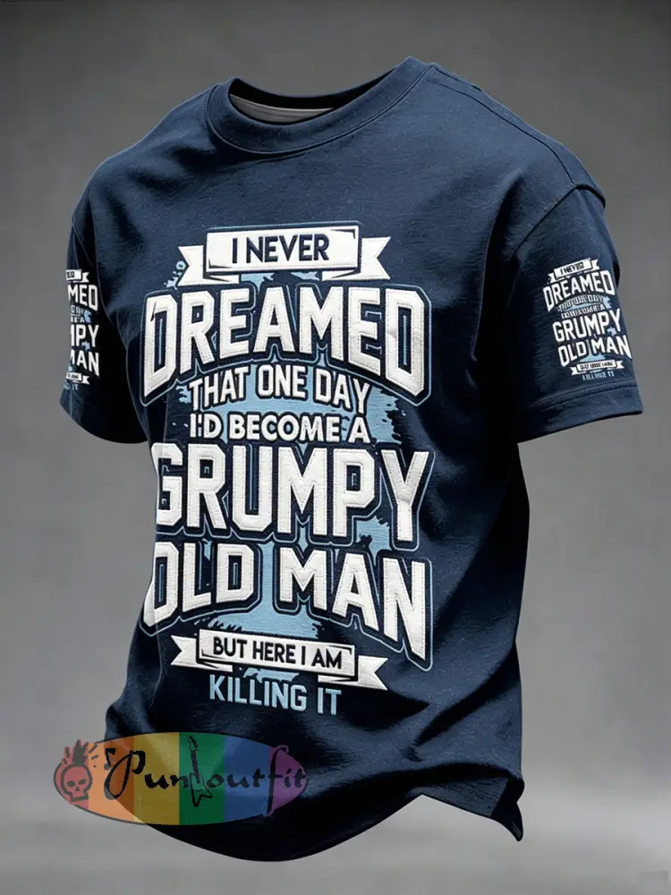 Men’s Grumpy Old Man Printed Vintage Fashion Loose Short Sleeve T-Shirt - Deep Blue · S