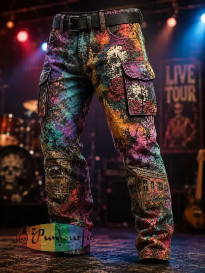 Men’s Psychedelic Art Graphic Work Pants - As picture · S