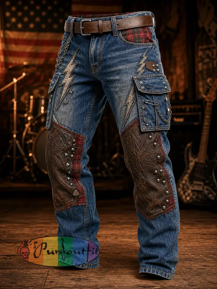 Men’s Retro Punk-Rock Graphic Print Casual Cargo Pants - A · S