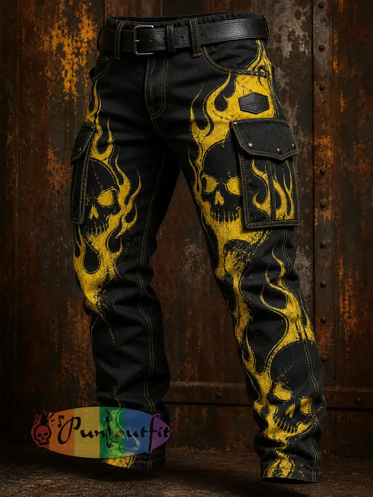 Men’s Retro Vacation Business Art Print Casual Workwear Trousers - A · S