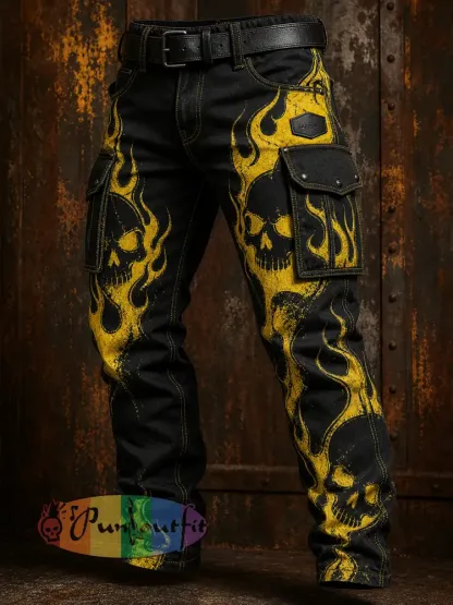 Men’s Retro Vacation Business Art Print Casual Workwear Trousers - A · S
