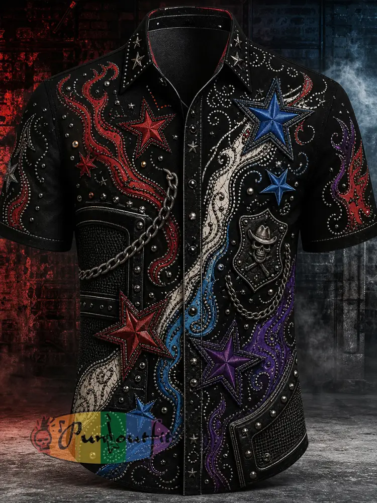Men’s Vintage Punk Rock Graphic Casual Shirt - A · S