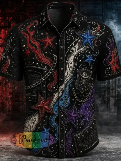 Men’s Vintage Punk Rock Graphic Casual Shirt - A · S