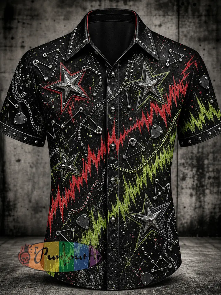 Men’s Vintage Punk Rock Graphic Casual Shirt - A · S