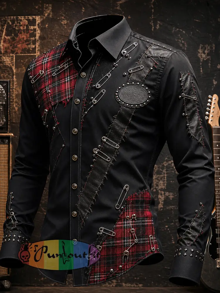Men’s Vintage Punk Rock Graphic Casual Shirt - A · S