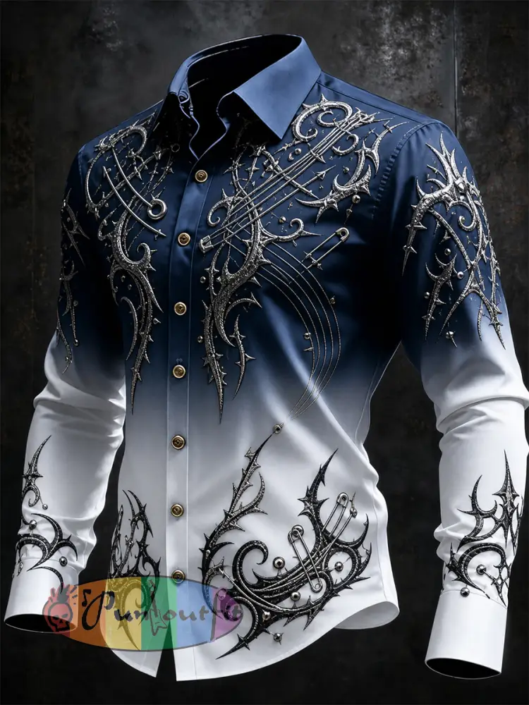 Men’s Vintage Punk Rock Graphic Casual Shirt - A · S