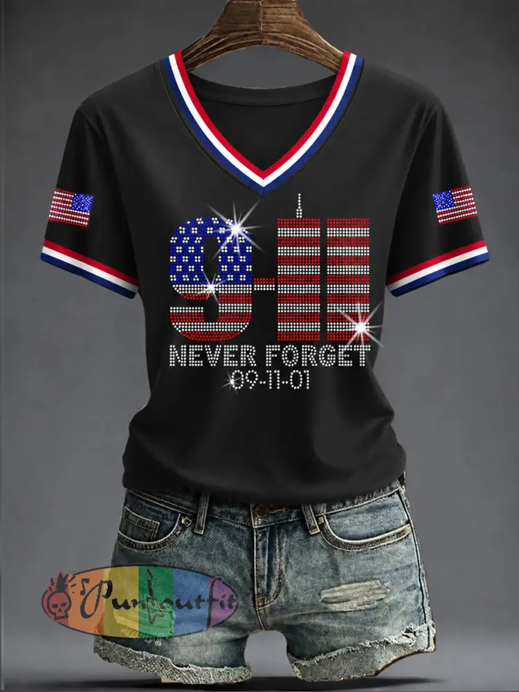 Women’s America Printed V-neck T-shirt - As picture · S