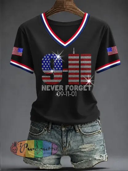 Women’s America Printed V-neck T-shirt - As picture · S