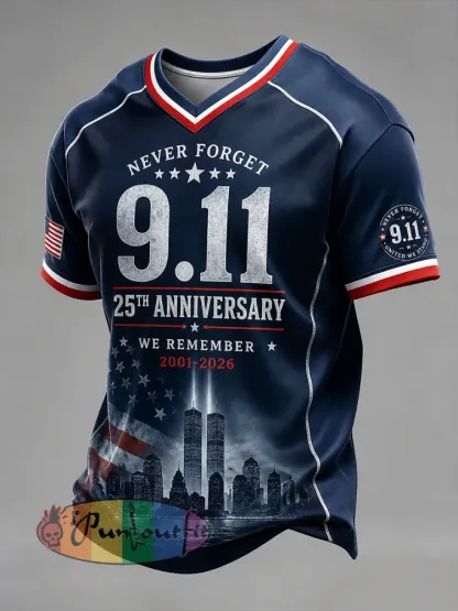 Men’s 9.11 Never Forget V-neck T-shirt - Navy Blue · S