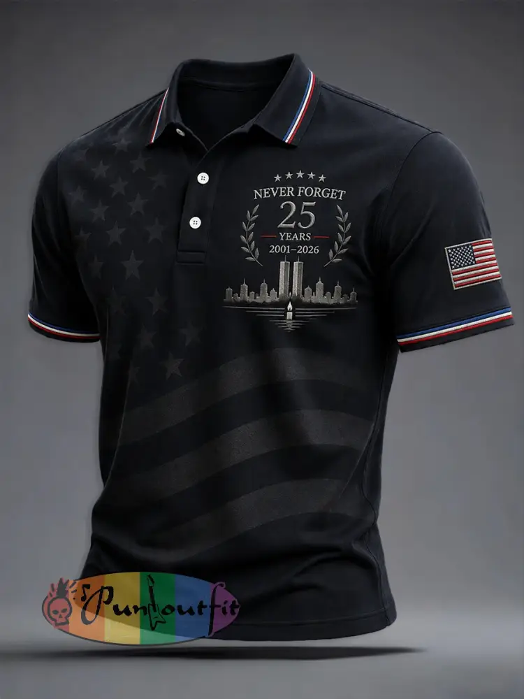 Men’s 9/11 25th Anniversary We Will Never Forget Printed Shirt - As picture · S