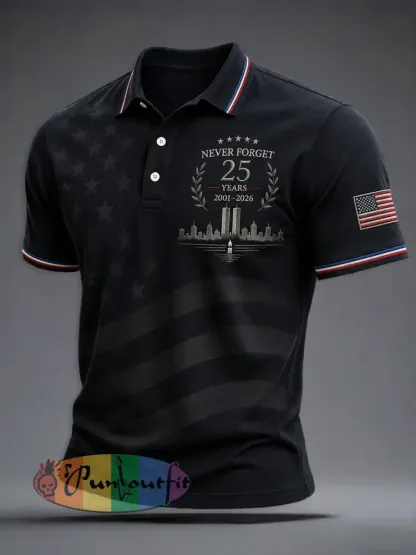 Men’s 9/11 25th Anniversary We Will Never Forget Printed Shirt - As picture · S