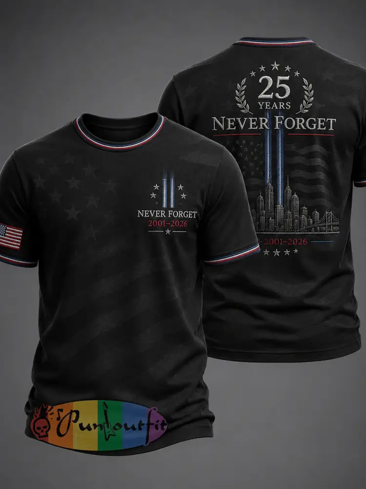 Men’s 9/11 25th Anniversary We Will Never Forget Printed T-Shirt - As picture · S