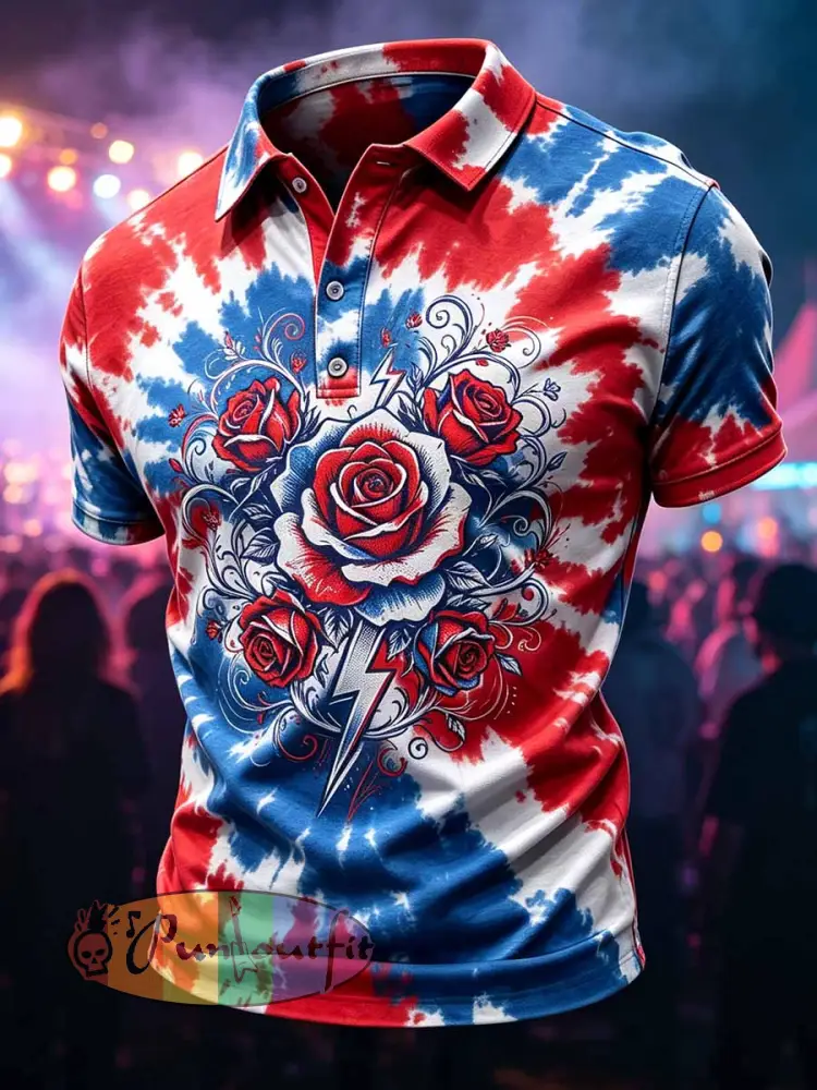 Men’s Psychedelic Rock Grateful Dead Art Print Polo Shirt - As picture · S