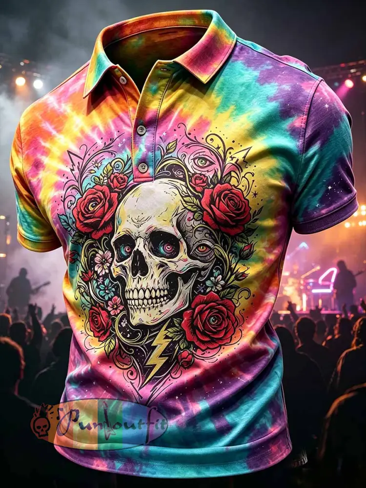 Men’s Psychedelic Rock Grateful Dead Art Print Polo Shirt - As picture · S