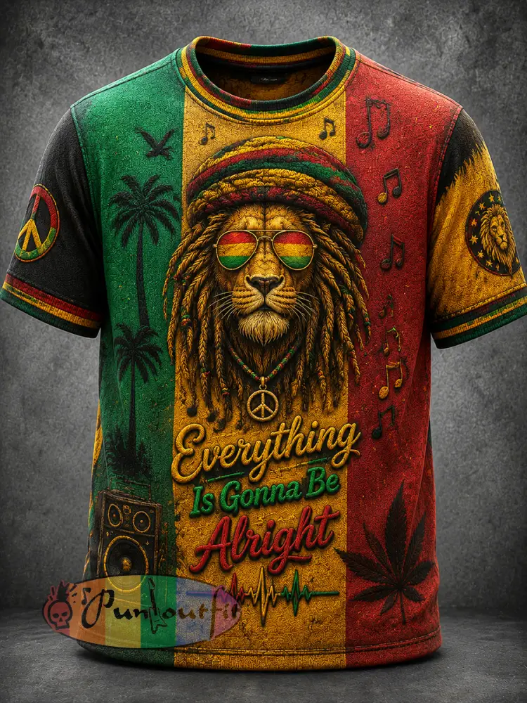 Retro Reggae Music Fan Lion-Striped T-Shirt - As picture · S