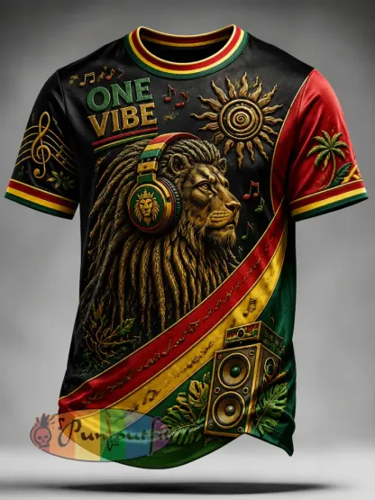 Retro Reggae Lion Patchwork Classic T-Shirt - As picture · S