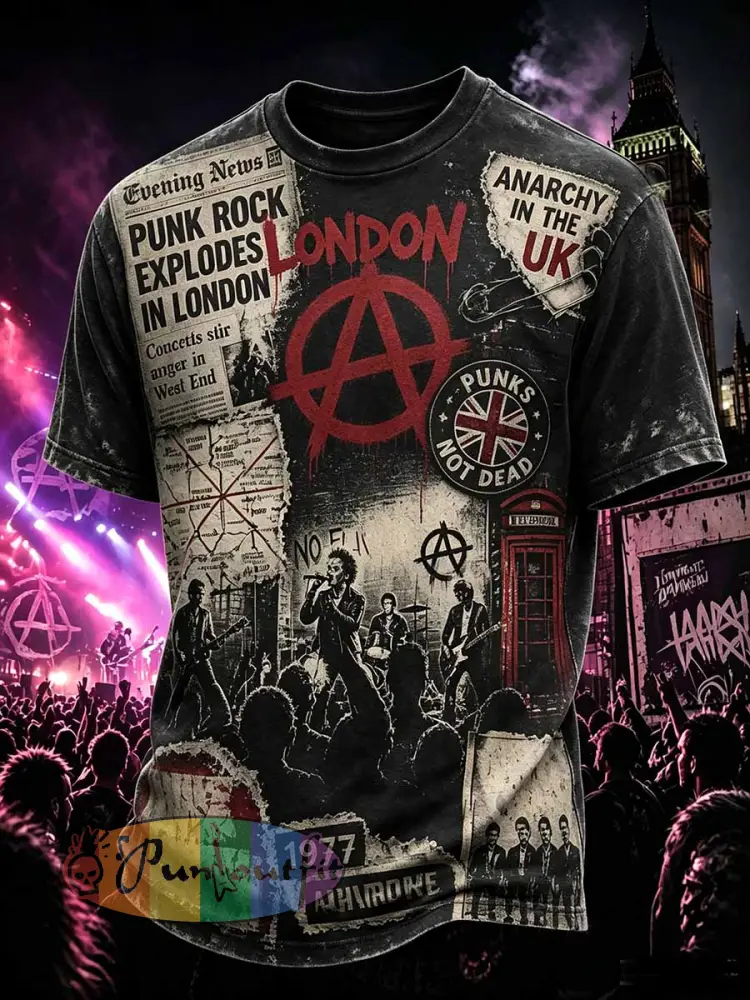 Men’s Punk Rock Skull Print T-Shirt - As picture · S