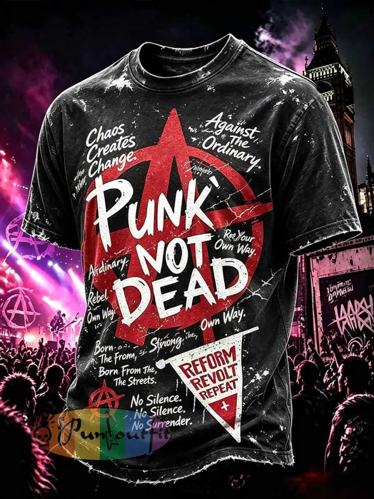 Men’s Punk Rock Skull Print T-Shirt - As picture · S