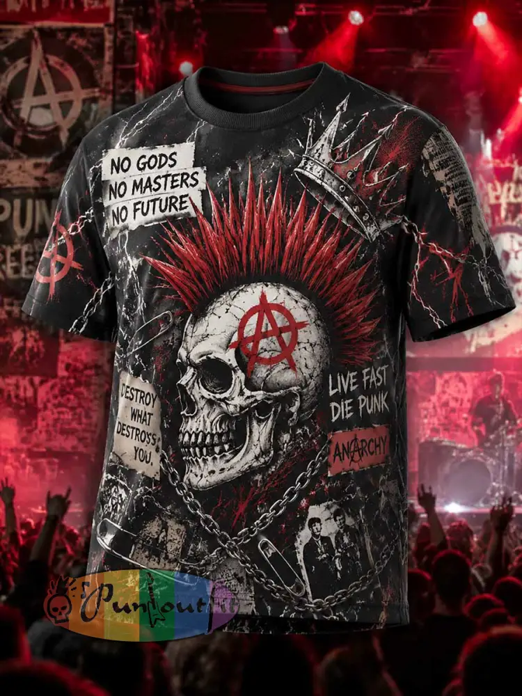 Men’s Punk Rock Skull Print T-Shirt - As picture · S
