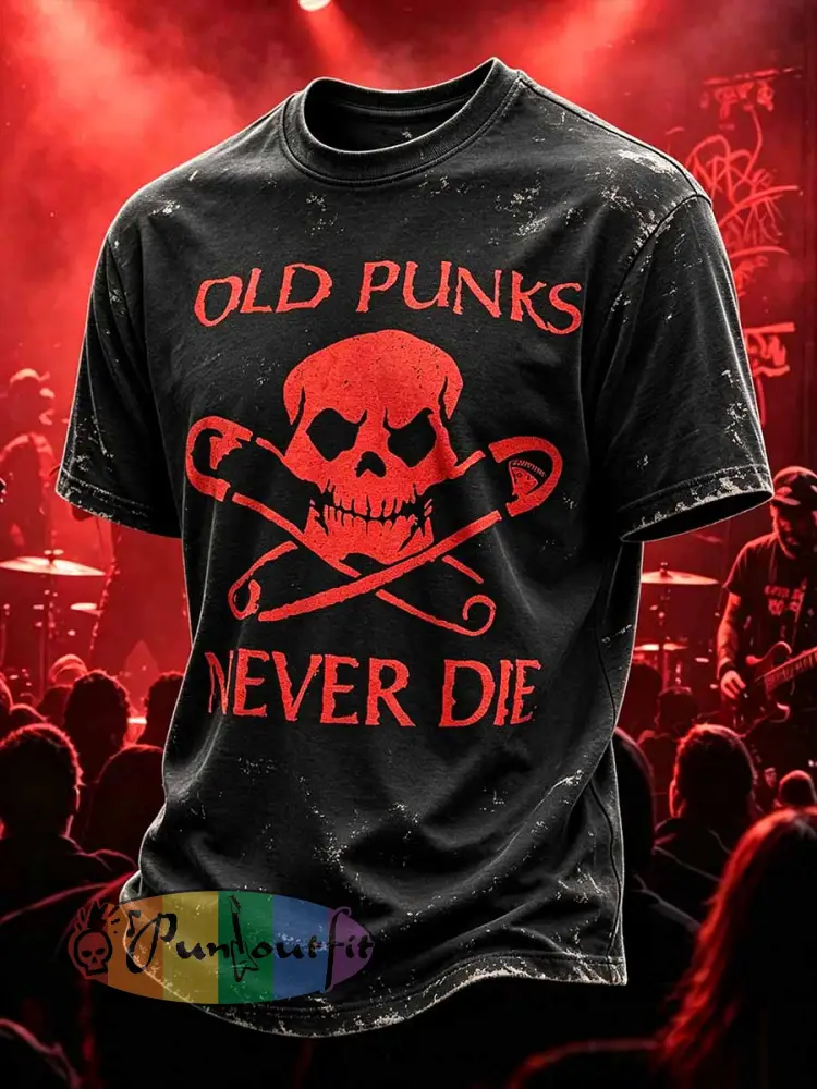 Men’s Punk Rock Skull Print T-Shirt - As picture · S