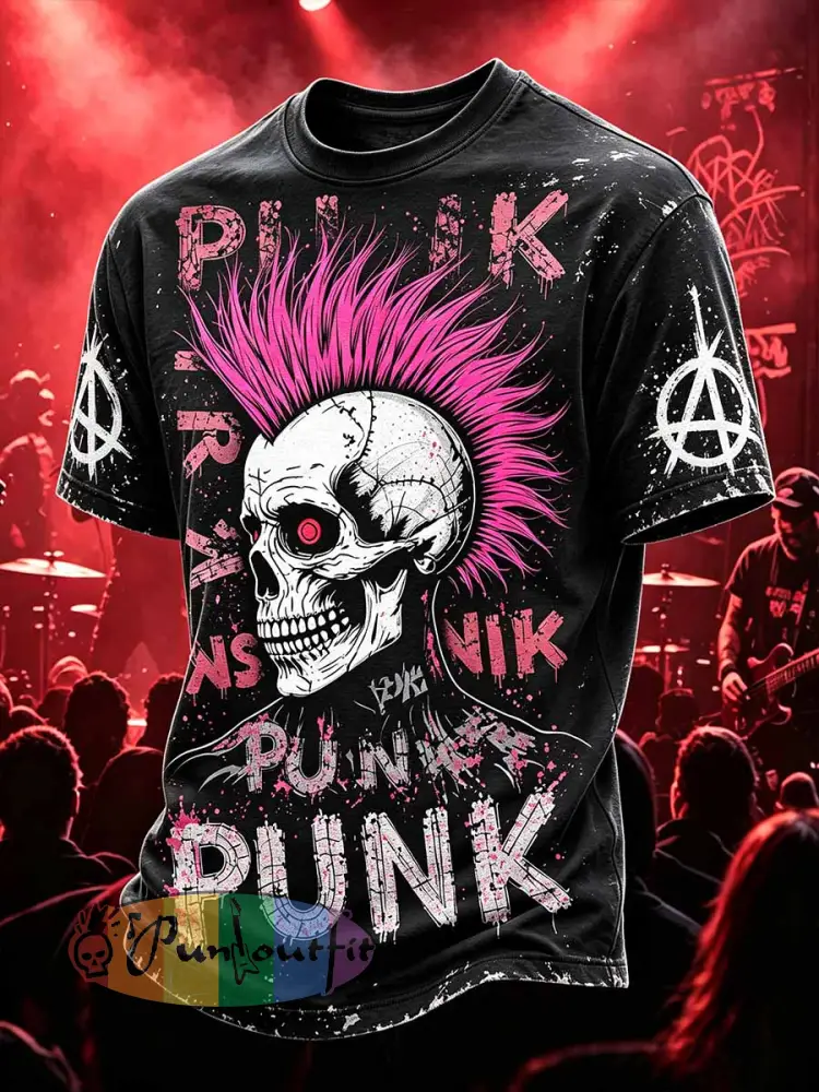Men’s Punk Rock Skull Print T-Shirt - As picture · S
