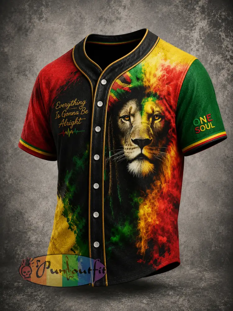 Retro Reggae Music Lover Lion Art Casual Shirt - As picture · S