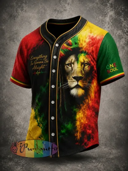 Retro Reggae Music Lover Lion Art Casual Shirt - As picture · S