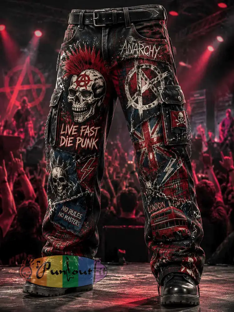 Men’s Punk Rock Skull Print Pants - As picture · S