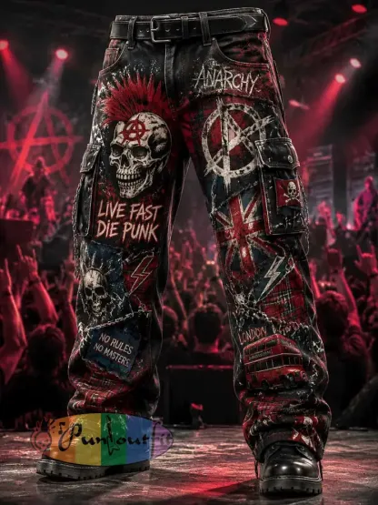 Men’s Punk Rock Skull Print Pants - As picture · S